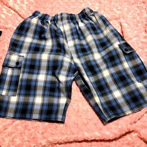 USA SzL blue and black plain polyester long shorts w side pockets